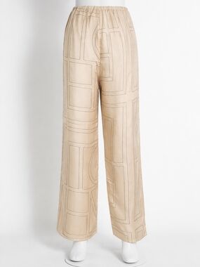 TOTEME Monogram Silk PJ Bottoms - Beige/Ivory - Size 38 (US 8)